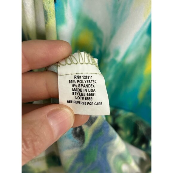 Ronni Nicole Green and Blue Abstract Print Cap Sleeve Twist Front Dress SZ 6 - Picture 6 of 9